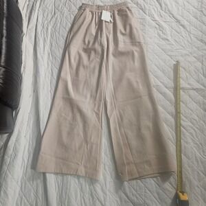 Milio Milano Beige Faux Leather Wide Leg Pants Made in Italy NWT Size S
